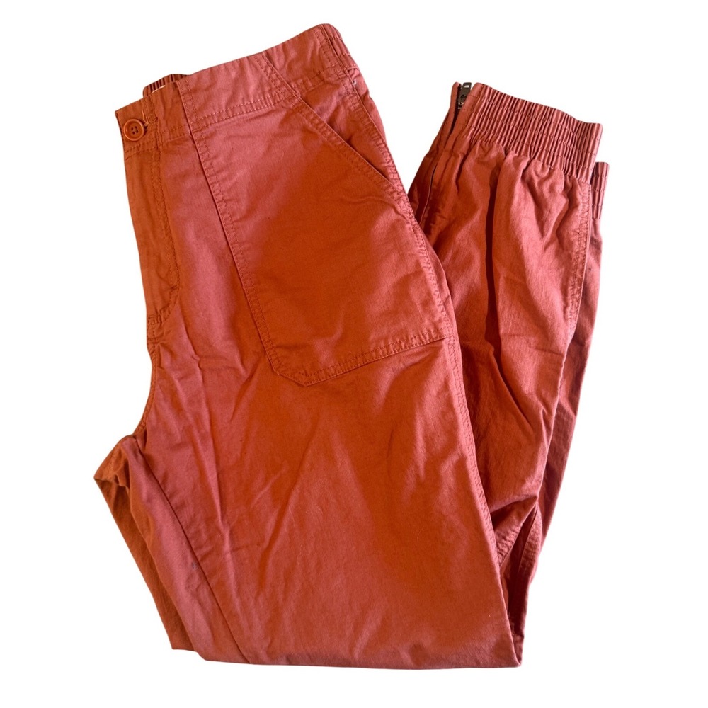 Pact Organic Cotton Utility Jogger Pants Clay Red Zippered Cuffs Womens Medium